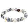 Gold Sweet Dolls Bracelet with white, grey and blue baroque pearls and Bear motif