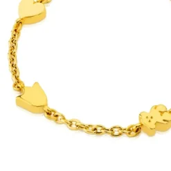 Gold Sweet Dolls Bracelet with Flower, Tulip, Heart and Bear motifs