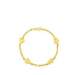 Gold Sweet Dolls Bracelet with Flower, Tulip, Heart and Bear motifs