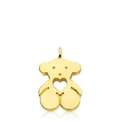 Gold Sweet Dolls Pendant big size. Bear motif with heart hole