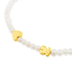 Gold Sweet Dolls XXS Bracelet with Pearls. Bear and Heart motifs.