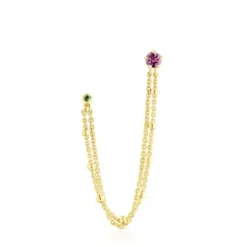 Gold TOUS Cool Joy 1/2 Double earring with rhodolite and chrome diopside