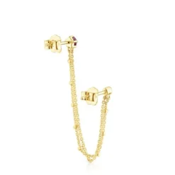 Gold TOUS Cool Joy 1/2 Double earring with rhodolite and chrome diopside