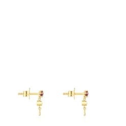Gold TOUS Cool Joy Earrings with rhodolite, chrome diopside and bear motif