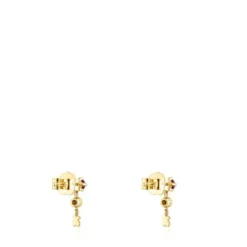 Gold TOUS Cool Joy Earrings with rhodolite, chrome diopside and bear motif