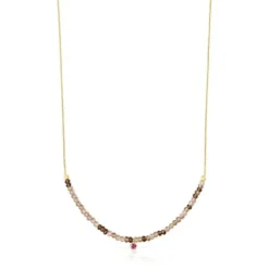 Gold TOUS Cool Joy Necklace with smoky quartz and rhodolite