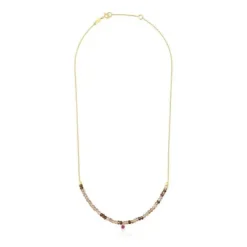 Gold TOUS Cool Joy Necklace with smoky quartz and rhodolite