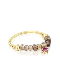 Gold TOUS Cool Joy Ring with smoky quartz and rhodolite