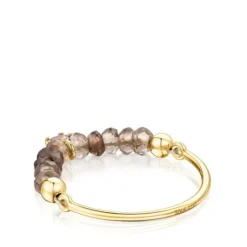 Gold TOUS Cool Joy Ring with smoky quartz and rhodolite