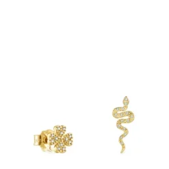 Gold TOUS Good Vibes clover – serpent Earrings with Diamonds