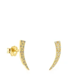 Gold TOUS Good Vibes cornucopia Earrings with Diamonds