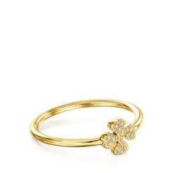 Gold TOUS Good Vibes Ring with Diamonds clover motif