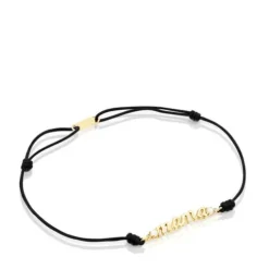 Gold TOUS Mama Bracelet with nylon, diamonds and mother-of-pearl