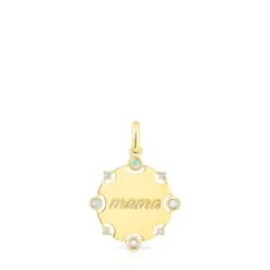 Gold TOUS Mama medallion Pendant with diamonds and opal