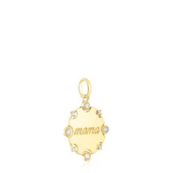 Gold TOUS Mama medallion Pendant with diamonds and opal