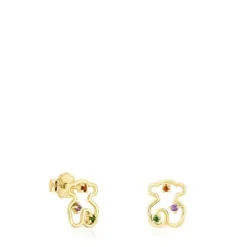 Gold Tsuri Bear earrings with gemstones