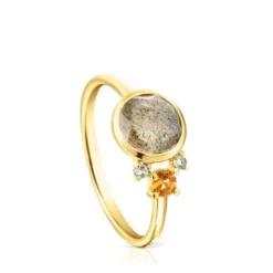 Gold Virtual Garden Ring with labradorite, sapphire and topaz