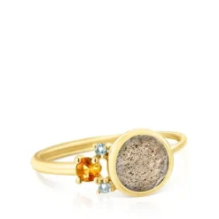 Gold Virtual Garden Ring with labradorite, sapphire and topaz