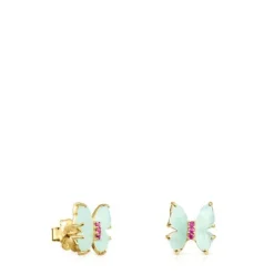 Gold with Amazonite and Ruby Vita butterfly Earrings