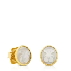 Gold with Mother-of-Pearl Camee Earrings
