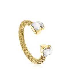 Gold-colored IP Steel Mesh Color open Ring with Howlite