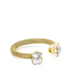 Gold-colored IP Steel Mesh Color open Ring with Howlite