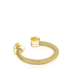 Gold-colored IP Steel Mesh Color open Ring with Howlite