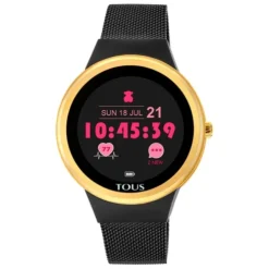 Gold-colored IP steel Rond Connect Watch with mesh strap