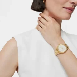 Gold-colored IP Steel T-Shine Watch with cubic zirconia