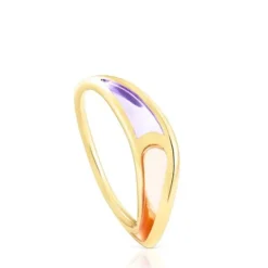 Gregal ring in silver vermeil with lilac and orange enamel