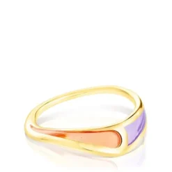 Gregal ring in silver vermeil with lilac and orange enamel