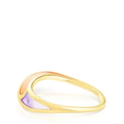 Gregal ring in silver vermeil with lilac and orange enamel