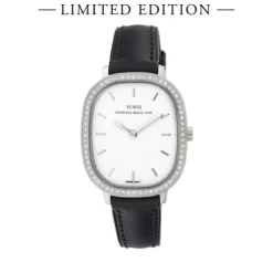 Heritage watch with diamond bezel and black leather strap - Special Edition