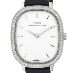 Heritage watch with diamond bezel and black leather strap - Special Edition