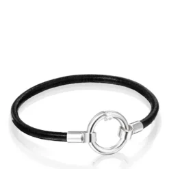 Hold Bracelet in Silver and black Leather