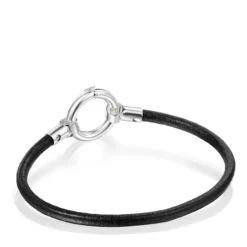 Hold Bracelet in Silver and black Leather