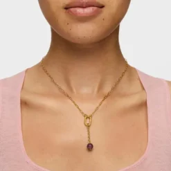 Hold Oval Pendant with 18kt gold plating over silver and amethyst
