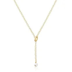 Hold Oval short gold Necklace with cultured pearl