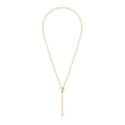 Hold Oval short gold Necklace with cultured pearl