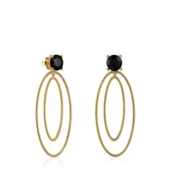 Hoop earrings with 18kt gold plating over silver and onyx Cachito Mío