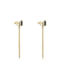 Hoop earrings with 18kt gold plating over silver and onyx Cachito Mío