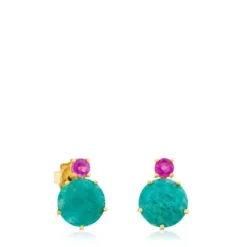 Ivette Earrings in Gold with Amazonite and Ruby