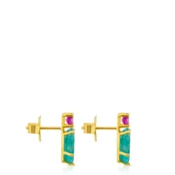 Ivette Earrings in Gold with Amazonite and Ruby