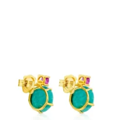 Ivette Earrings in Gold with Amazonite and Ruby