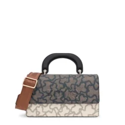 Kaos Icon beige and black medium Crossbody bag with flap