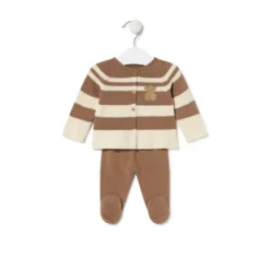 Knitted baby set in Tricot stripy beige
