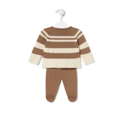Knitted baby set in Tricot stripy beige