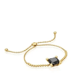 18kt gold plating over silver detail chain Bracelet with onyx Color Black