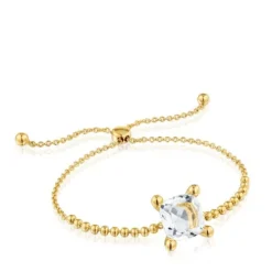 18kt gold plating over silver and rock crystal quartz detail chain Bracelet Color White