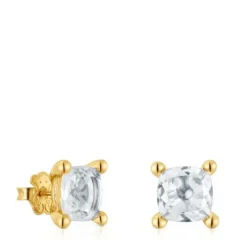18kt gold plating over silver and rock crystal quartz Earrings Color White